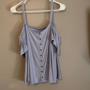 AE Stripped Button Off-the-Shoulder Top